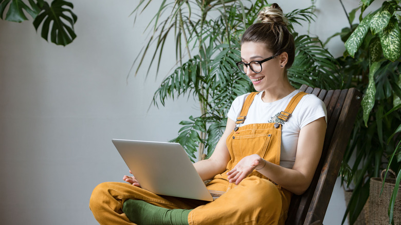 A woman on the computer