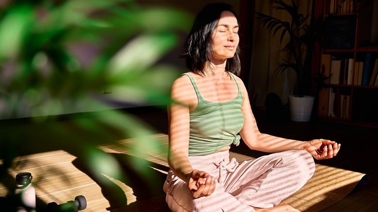 A woman meditating