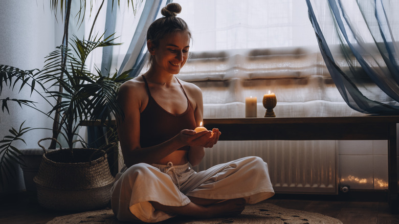 A woman meditating. 