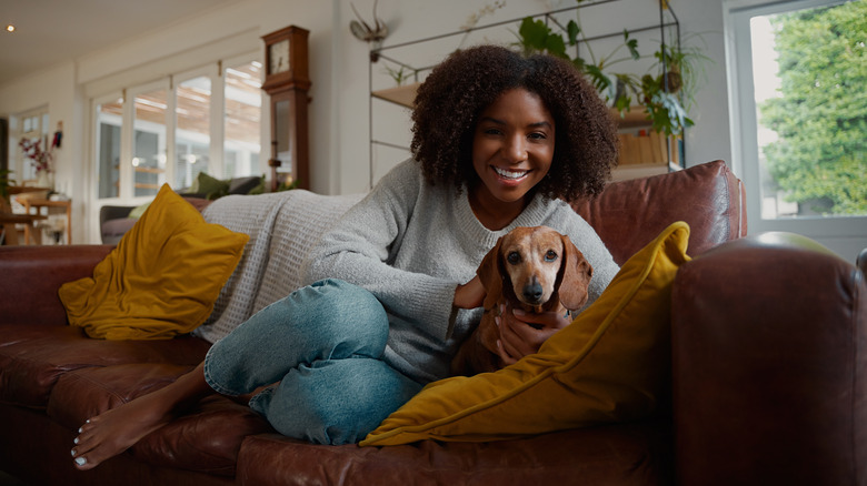 A woman with a dog