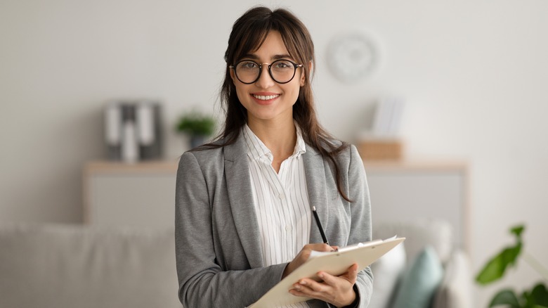 A woman smiling. 