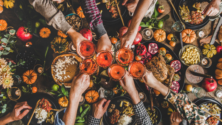 Friends toasting at dinner