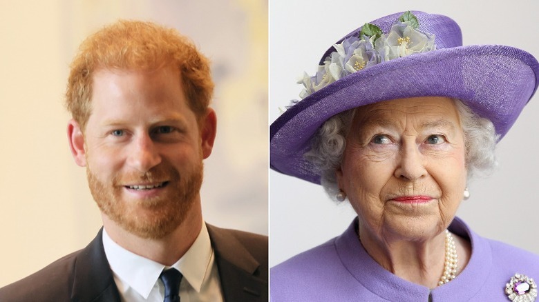 Queen Elizabeth and Prince Harry smiling