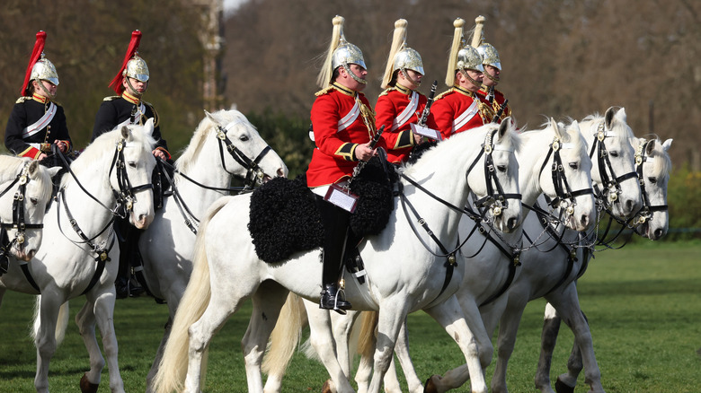 Queen's soldiers practicing in Hyde Park for the Platinum Jubilee