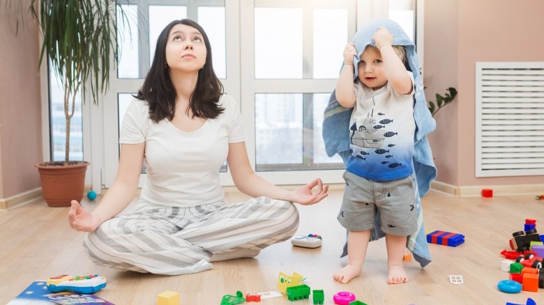 mom meditating toddler toys