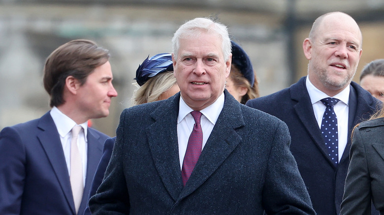 Prince Andrew walking to the memorial service for King Constantine II of Greece