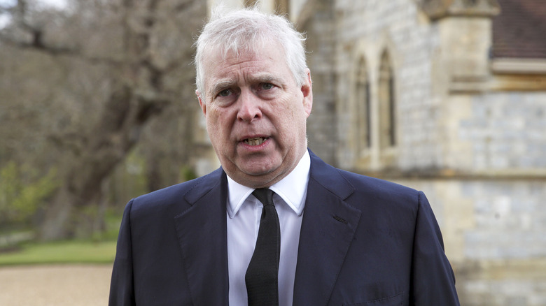 Prince Andrew speaking to the camera