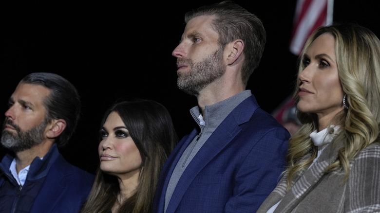 Donald Trump Jr, Kimberly Guilfoyle, Eric Trump, and Lara Trump at rally