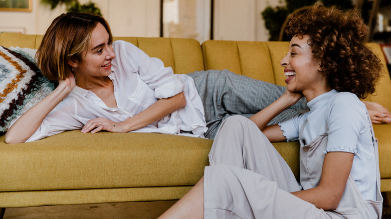 couple talking and smiling