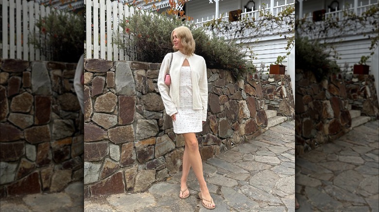 Woman in summer dress and cardigan