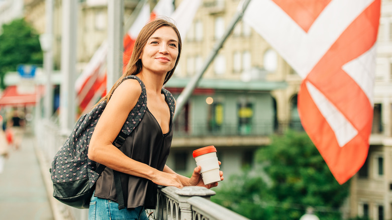 Young woman visiting a Swiss city