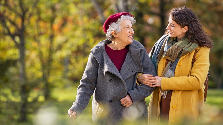 women making eye contact 