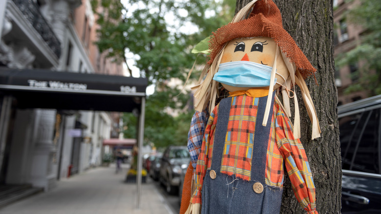 Masked scarecrow in New York City