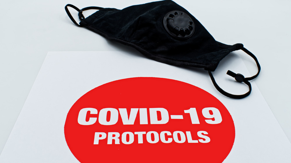 Covid protocol sign and face mask