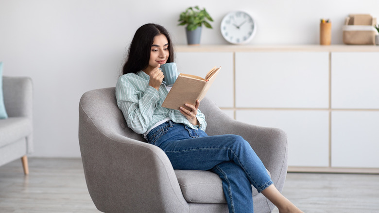 A woman reading a book