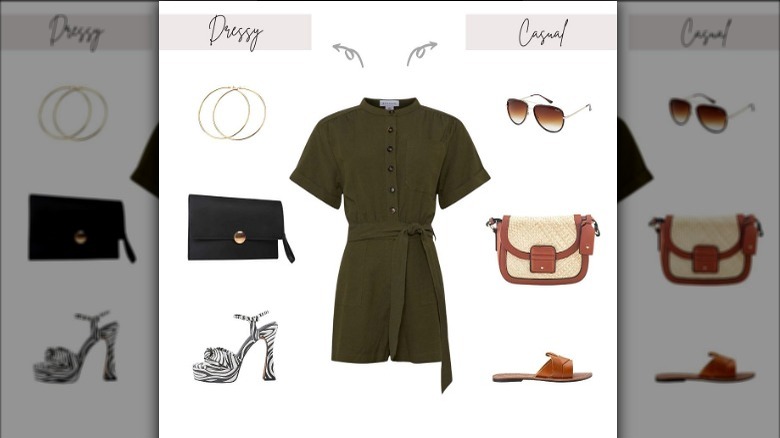 Olive colored romper with accessories