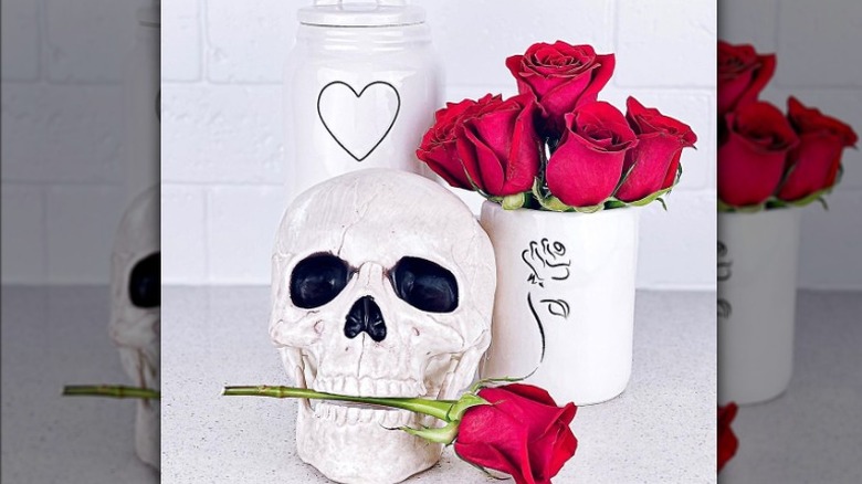 Skull with red roses