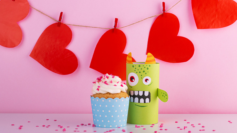 Valentine's day monster and cupcake