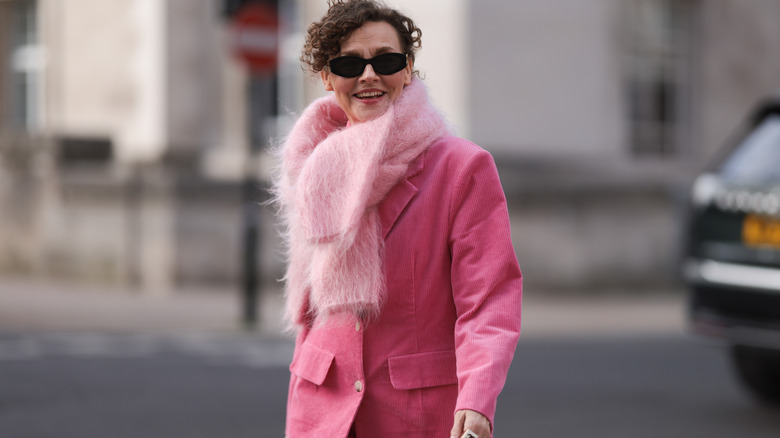 woman in a pink matching set