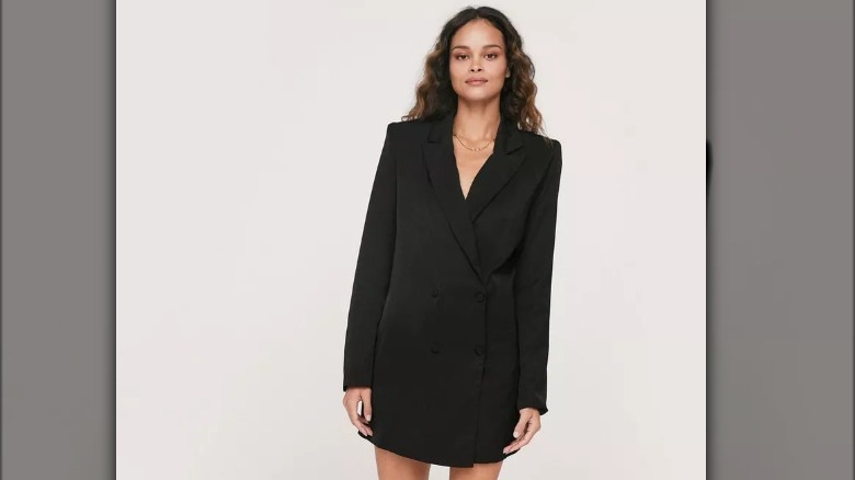 Nasty Gal model wears black blazer dress