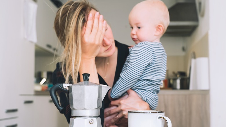 stressed mom with baby