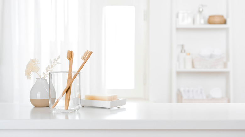 Toothbrush on white counter