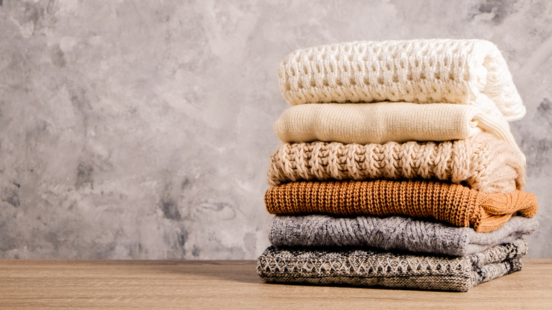 Stack of knitted sweaters