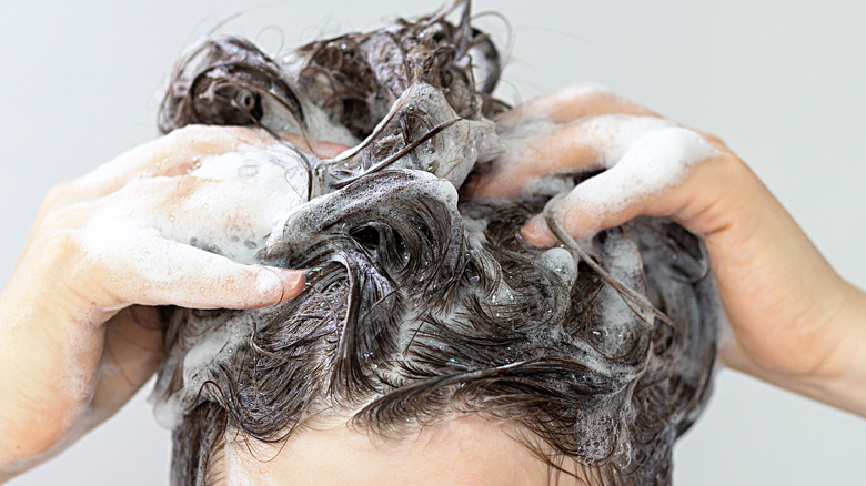 Woman washing hair