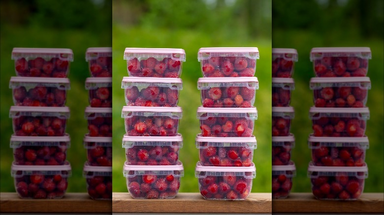 Berries in containers for freezing