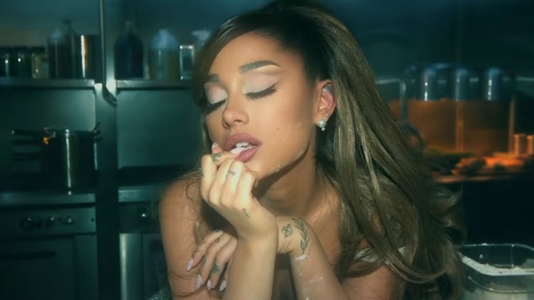 Ariana Grande in the kitchen in "Positions" music video,