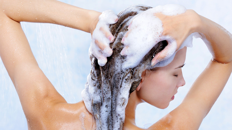 Woman washing her hair