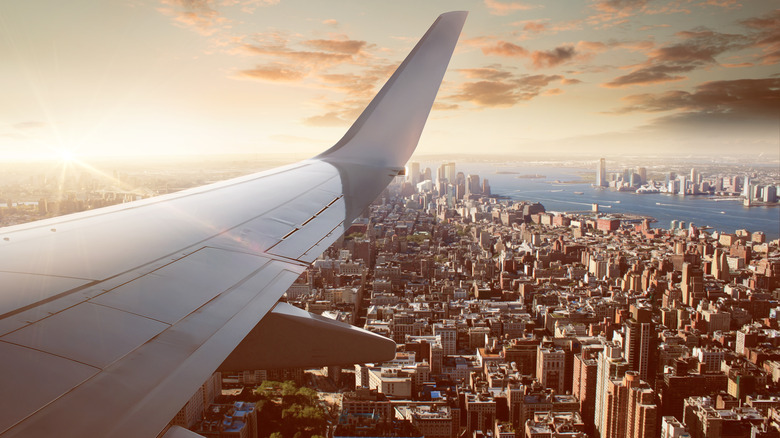 View of a flight over New York City 