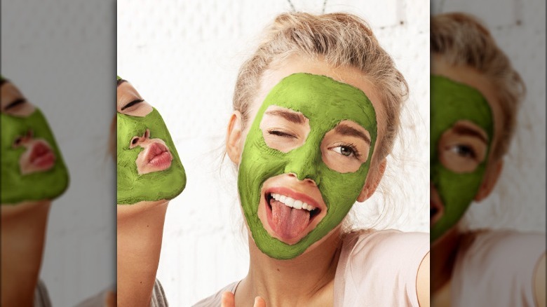 women wearing matcha face mask