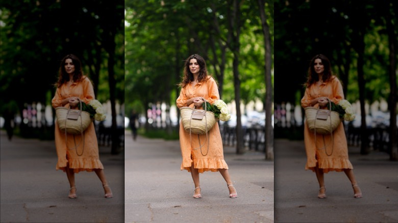 Woman wearing orange dress