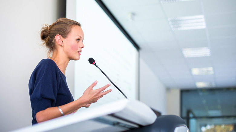 woman giving presentation