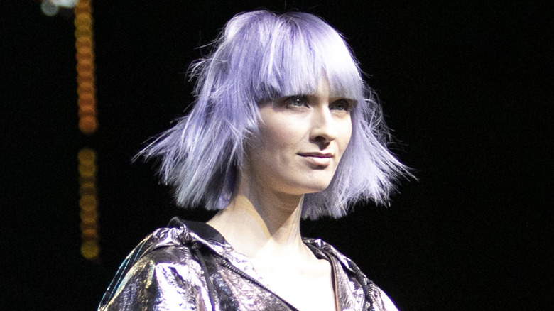 woman with trendy purple bob