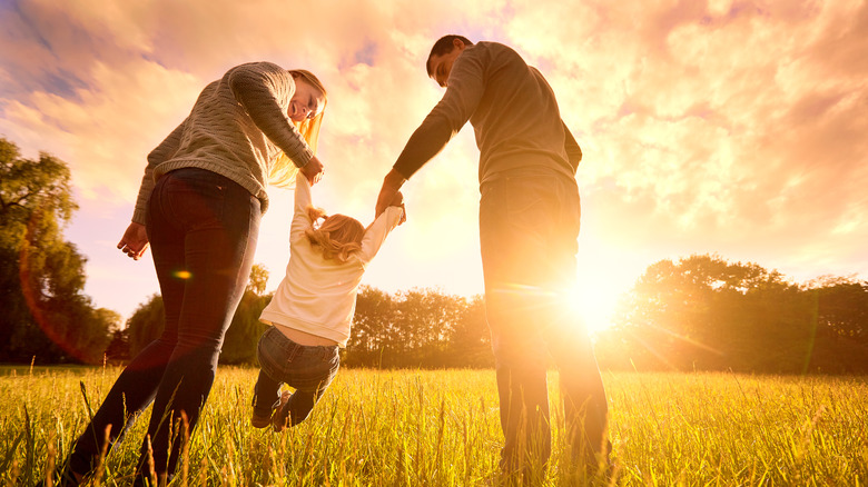 Family taking evening stroll