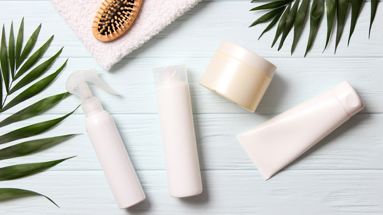 Hair products laying on a table