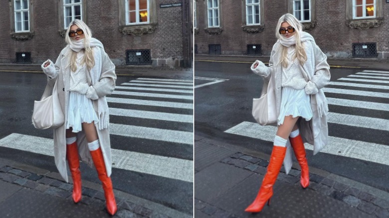 fashionable woman wearing orange boots