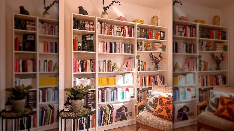 bookshelf full of books and cute decor