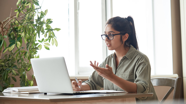 Woman talking on zoom call