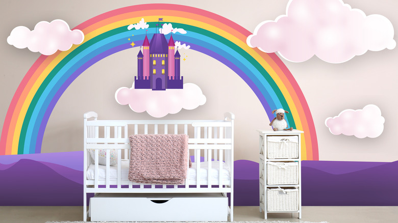 nursery with rainbow wall mural