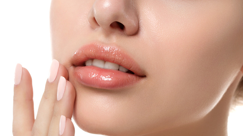 Close up of nude lips