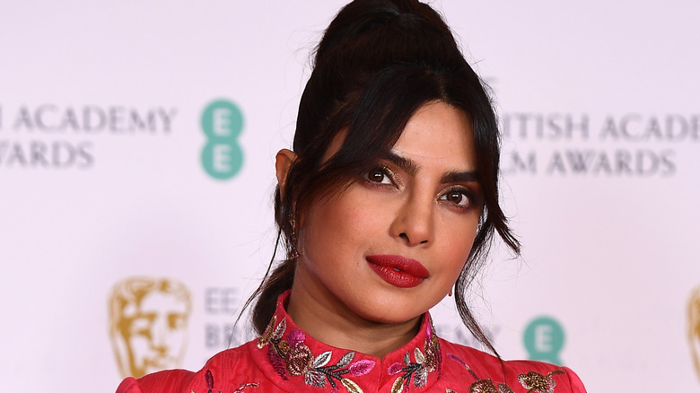 Priyanka Chopra with updo and curtain bangs