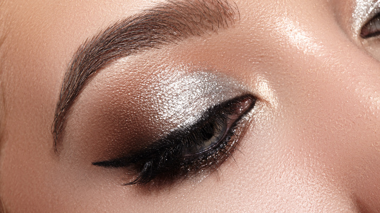 silver eyeshadow on eye