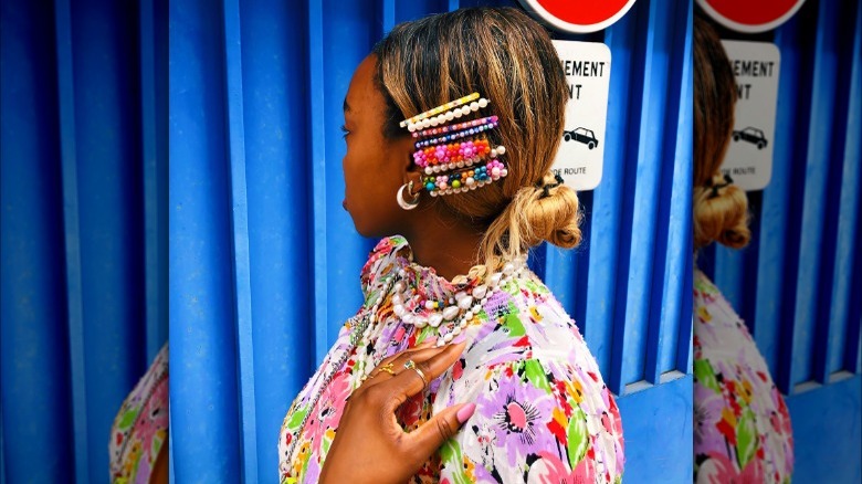 Seven or eight colorful barrettes