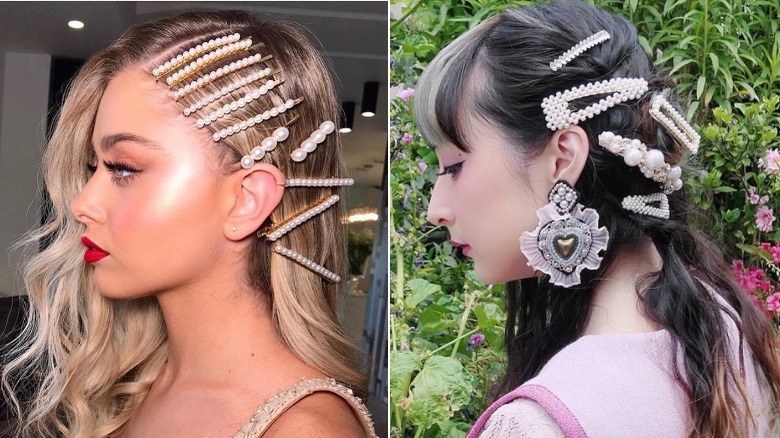 Two pearl barrette looks