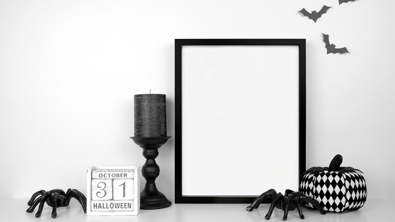 Halloween photo setup on mantel