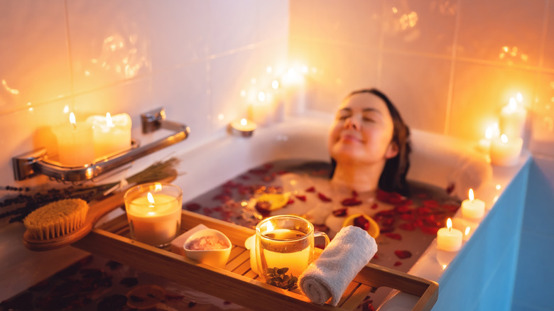 Woman taking relaxing bath