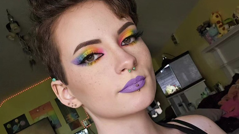 Sweeping, blended rainbow eyeshadow